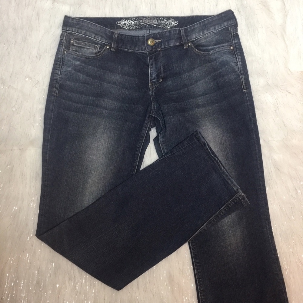 Express Stella barely boot dark denim jean size 12